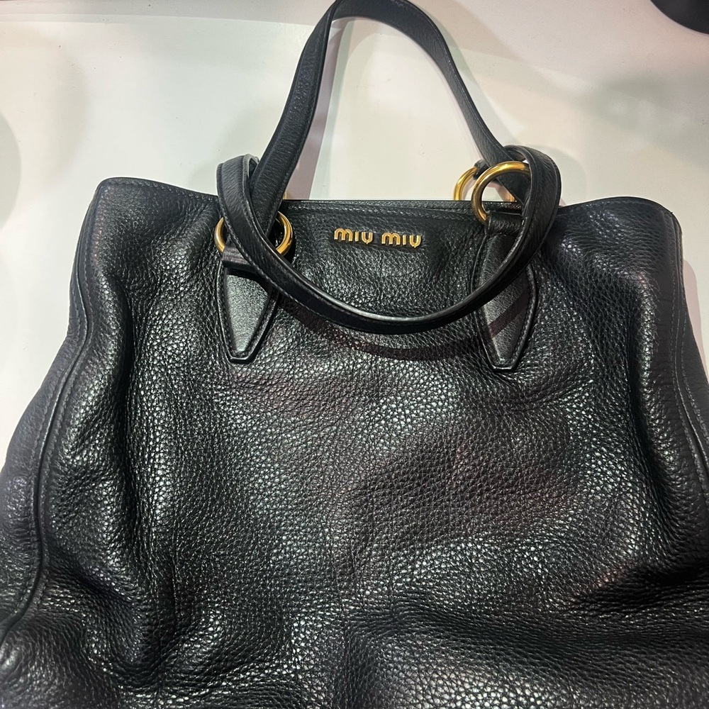 Miu Miu Black Grained Leather Shoulder bag with strap